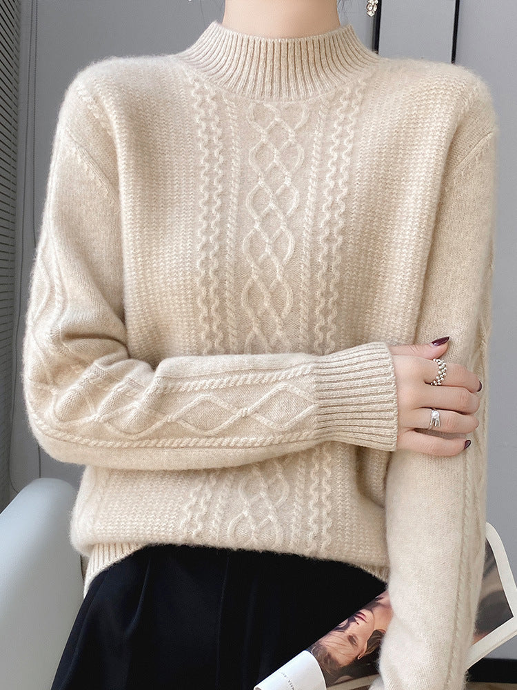 Damen Weicher Zopfstrick-Mockneck-Pullover mit leichtem Mohair-Effekt Echoarchiv