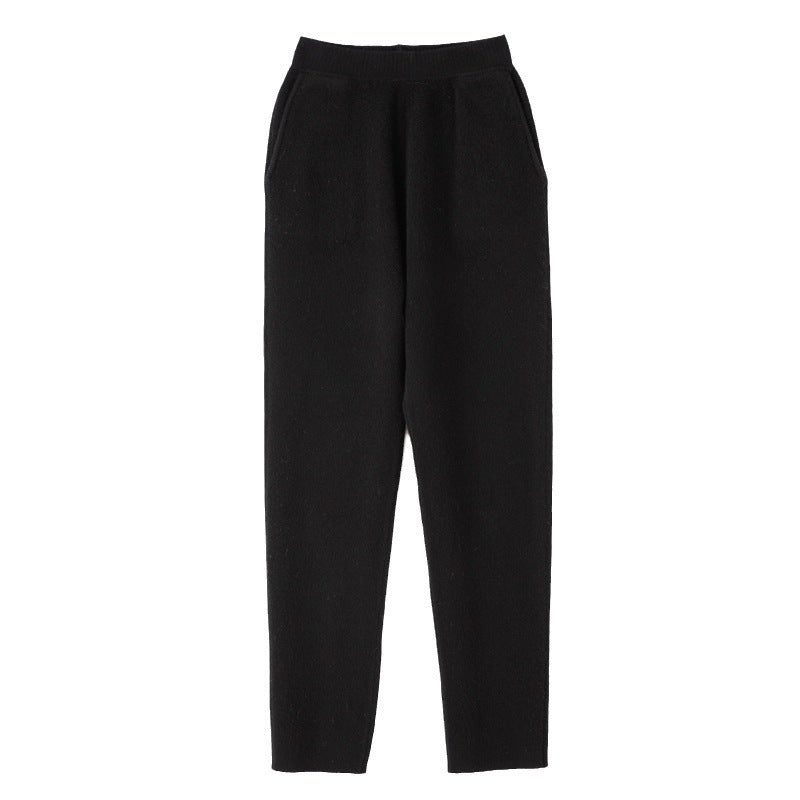 Damen Kaschmir‑Optik Strickhose mit elastischem Bund, konischer Silhouette und Eingrifftaschen Echoarchiv