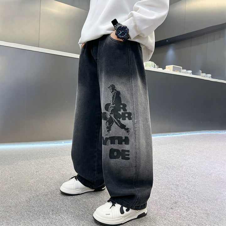 Herren weit geschnittene Denim-Hose mit stylischem Grafikdruck Echo Archiv