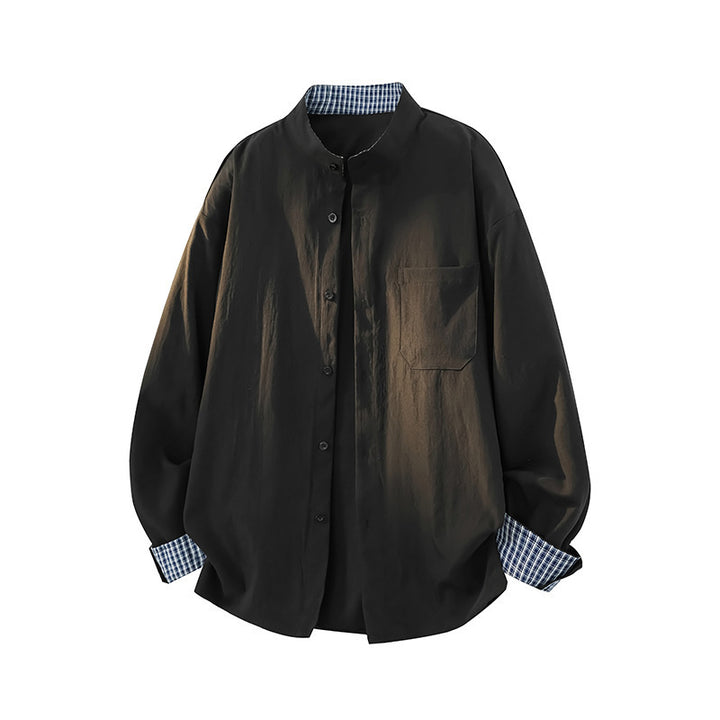 Herren Oversize-Hemd aus leichtem Baumwollmix mit Mandarinkragen und Brusttasche – Arvello