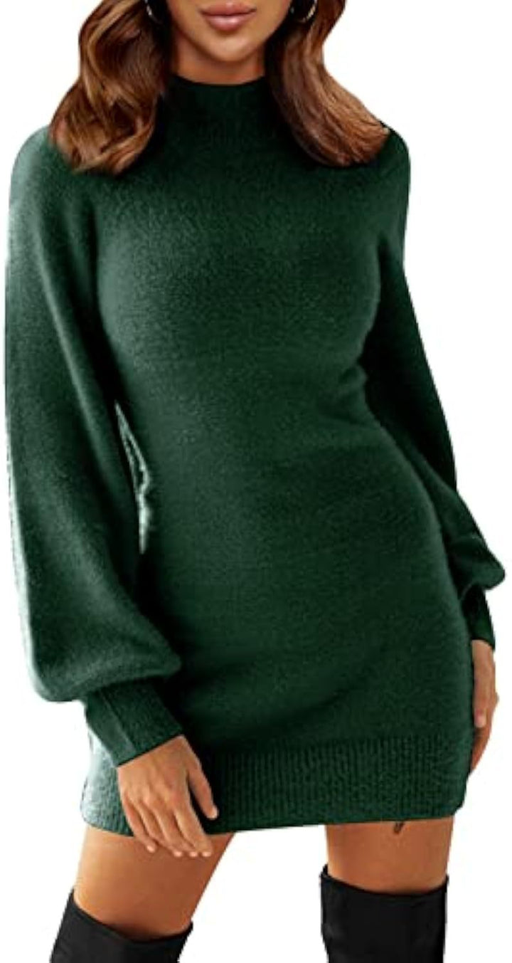 Damen Tailliertes Teddy-Strick-Minikleid mit Stehkragen und Ballonärmeln – Élara