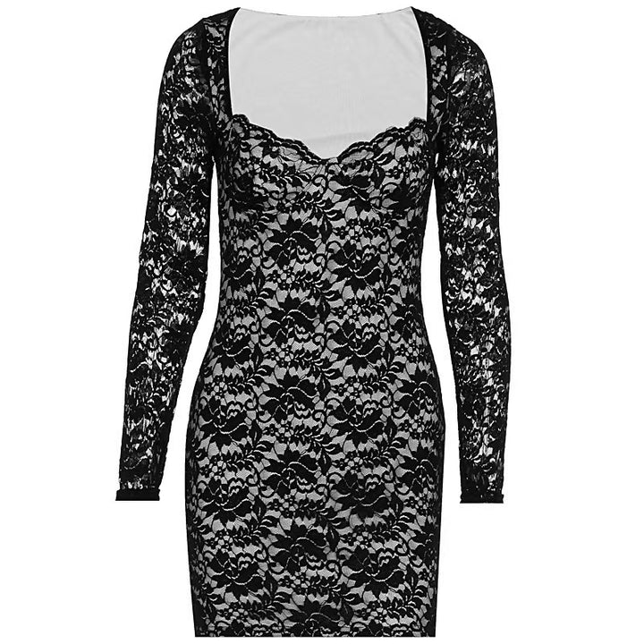 Damen Elegantes Spitzenkleid mit Longsleeve und tiefem Ausschnitt Echo Archiv