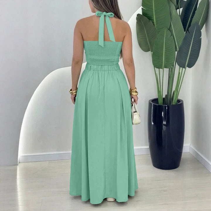 Damen elegantes Crop-Top und Maxirock-Set mit Knopfleiste und Schlitz Echo Archiv