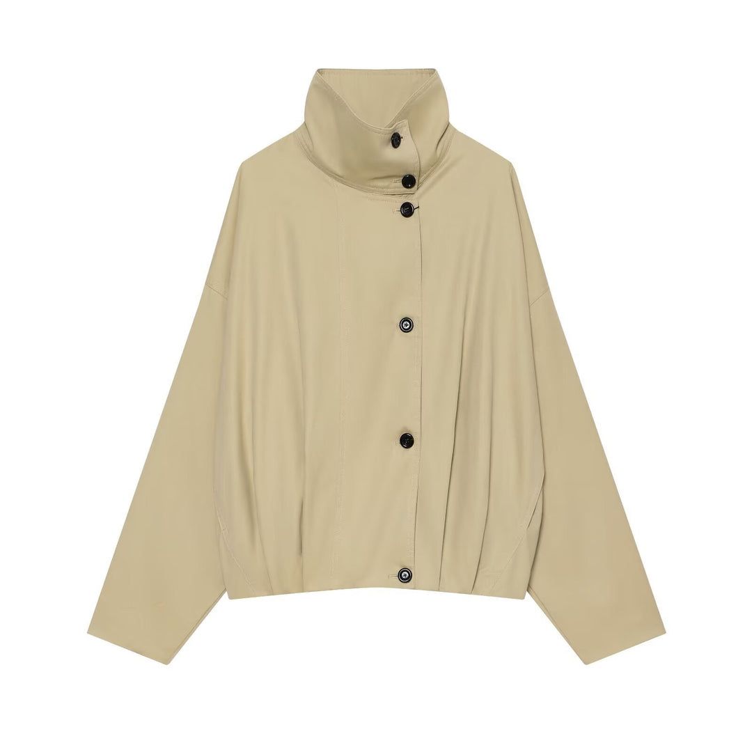 Damen Kurze wasserabweisende Cape‑Jacke mit hohem Stehkragen und verdeckter Knopfleiste Echo Archiv
