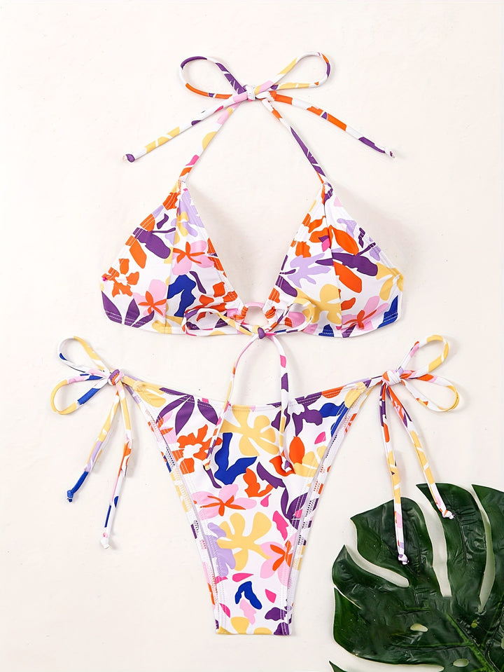 Damen Triangel-Bikini mit verstellbaren Schnüren und fröhlichem Blumenmuster Echo Archiv