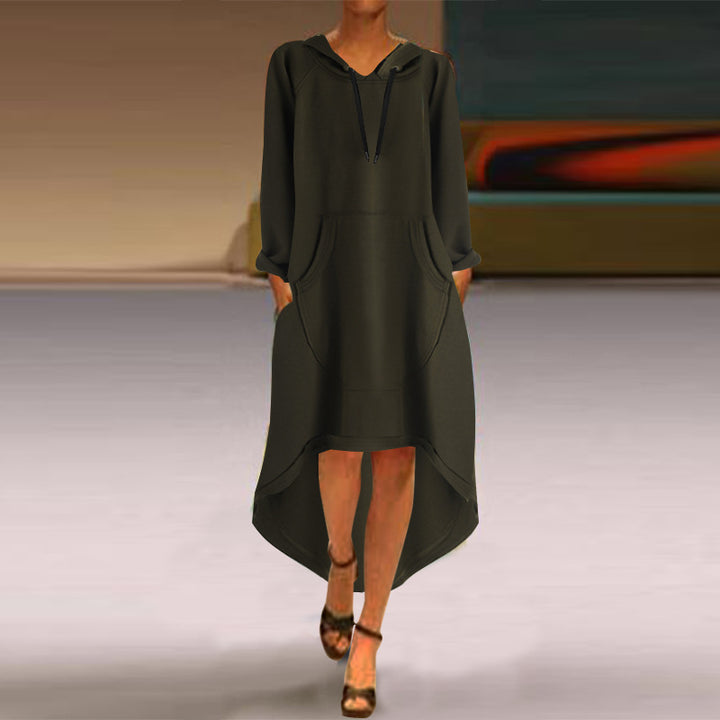 Damen nan Oversize Kapuzenkleid mit hohem Rückensaum, Kängurutasche und lässigem Streetstyle-Schnitt Echo Archiv