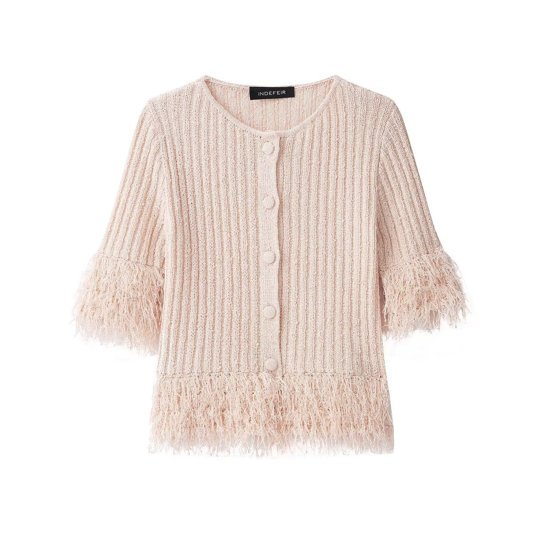Damen Bouclé-Cardigan mit Fransenärmeln und verdeckter Knopfleiste Echoarchiv
