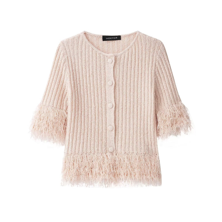 Damen Bouclé-Cardigan mit Fransenärmeln und verdeckter Knopfleiste Echoarchiv
