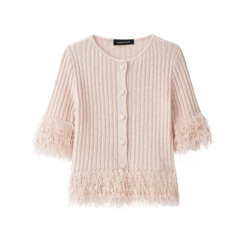 Damen Bouclé-Cardigan mit Fransenärmeln und verdeckter Knopfleiste Echoarchiv