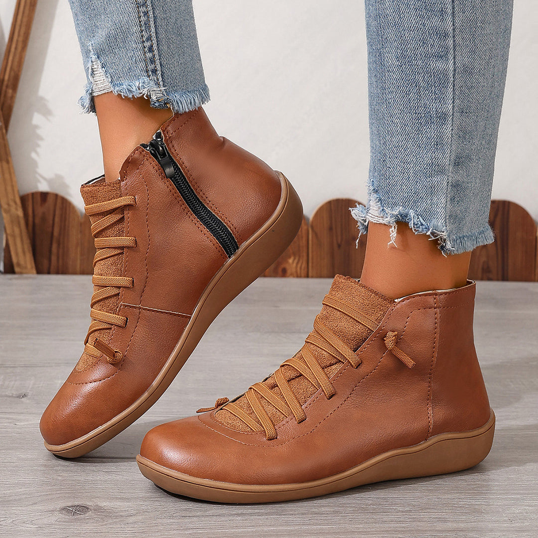 Damen nan sportliche knöchelhohe Schnürstiefelette mit seitlichem Reißverschluss und flexibler Gummisohle Echo Archiv