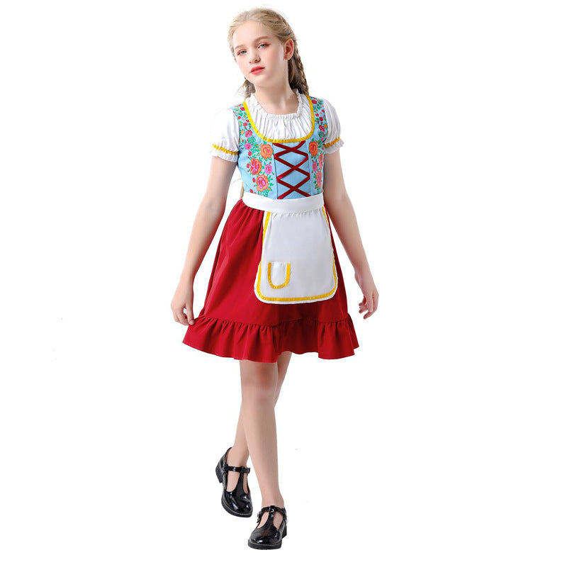 Damen nan traditionelles Dirndlkleid für Kinder mit Schürze und floraler Stickerei Echo Archiv