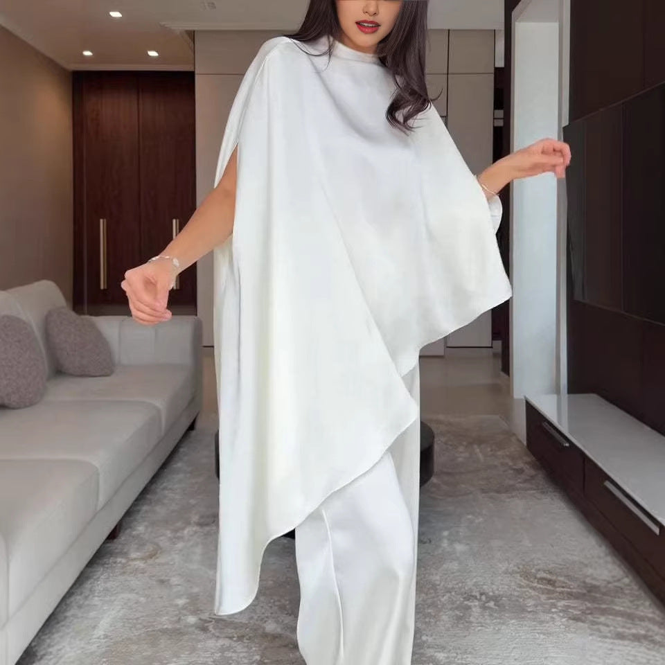 Damen Zweiteiliges Chiffon-Cape mit asymmetrischem Saum und Hose mit elastischem Bund Echo Archiv