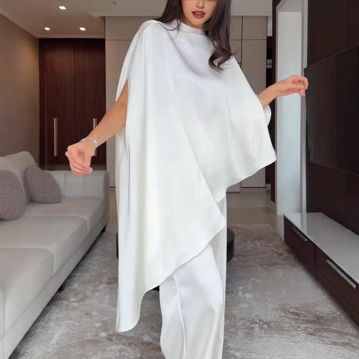 Damen Zweiteiliges Chiffon-Cape mit asymmetrischem Saum und Hose mit elastischem Bund Echo Archiv