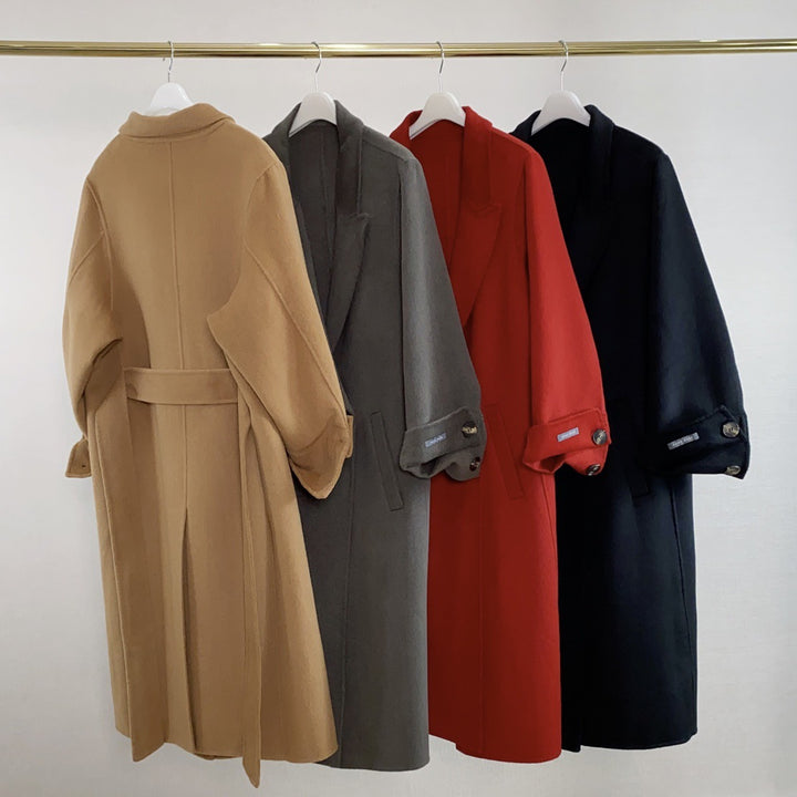 Damen Langer Wollmantel mit Bindegürtel, Oversize‑Silhouette und Ballonärmeln – Montévia