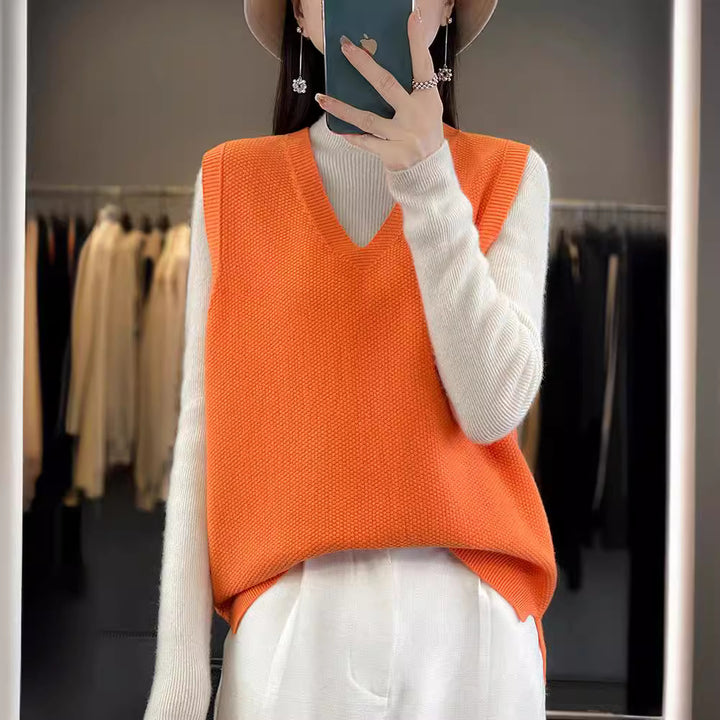Damen Oversize Strickweste mit tiefem V‑Ausschnitt und feiner Struktur Echoarchiv