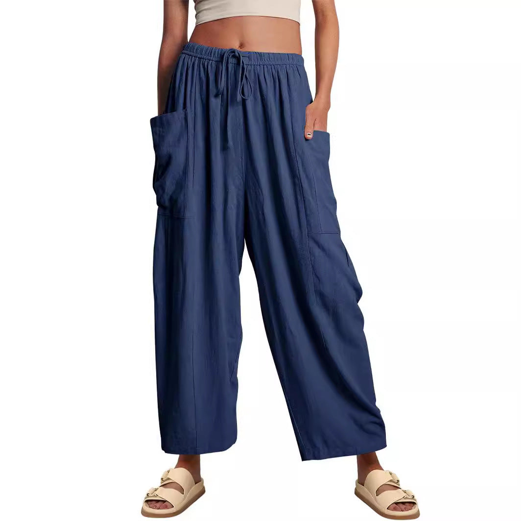 Damen nan weite Palazzohose aus leichtem Leinenmix mit Tunnelzug und seitlicher Tasche Echo Archiv