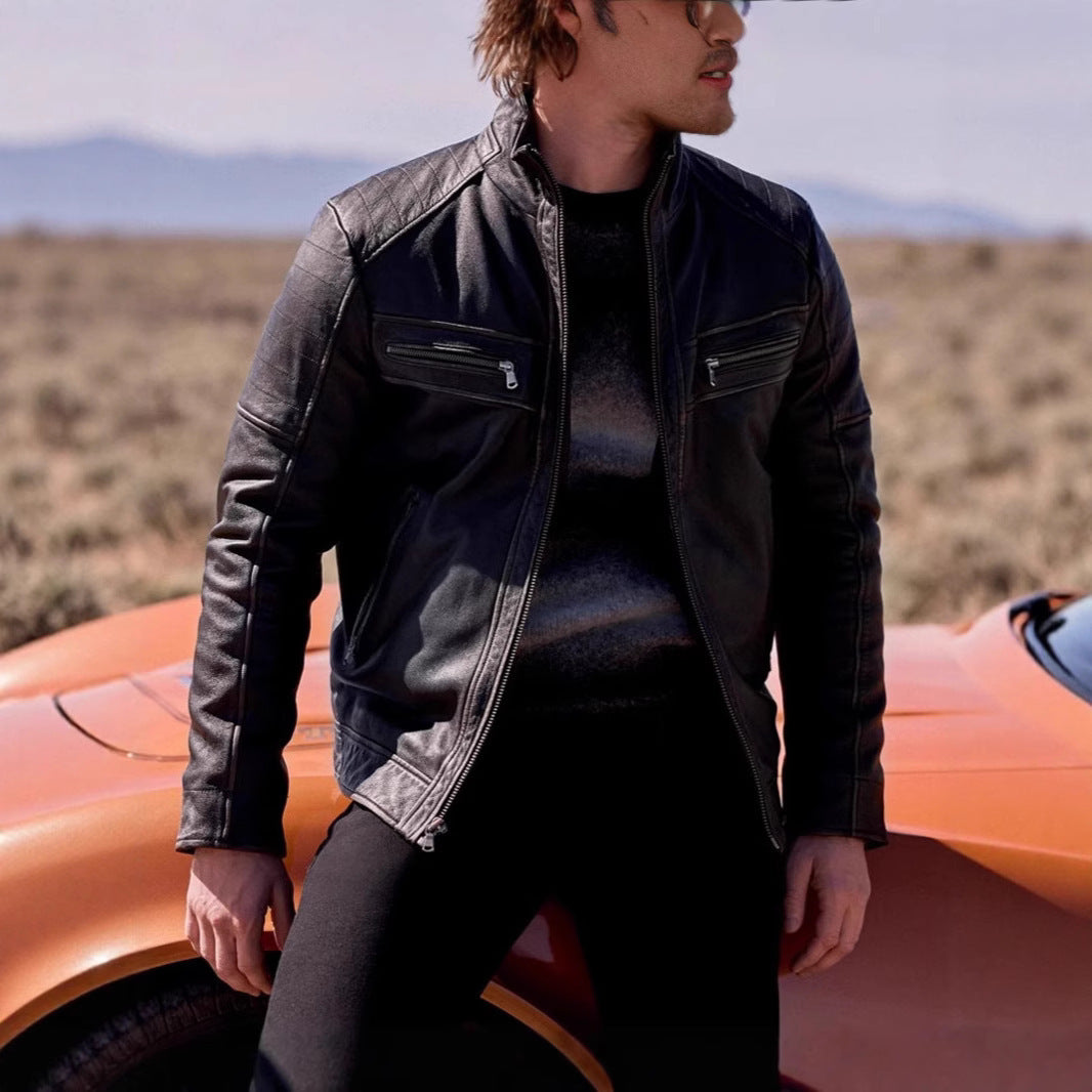 Herren stilvolle Bikerjacke mit strukturierten Nähten Echoarchiv