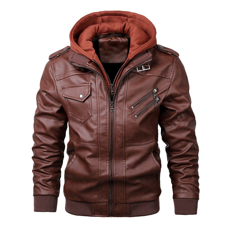 Herren nan Lederjacke mit Kapuze, Vintage-Bikerlook und mehreren Reißverschlusstaschen Echo Archiv