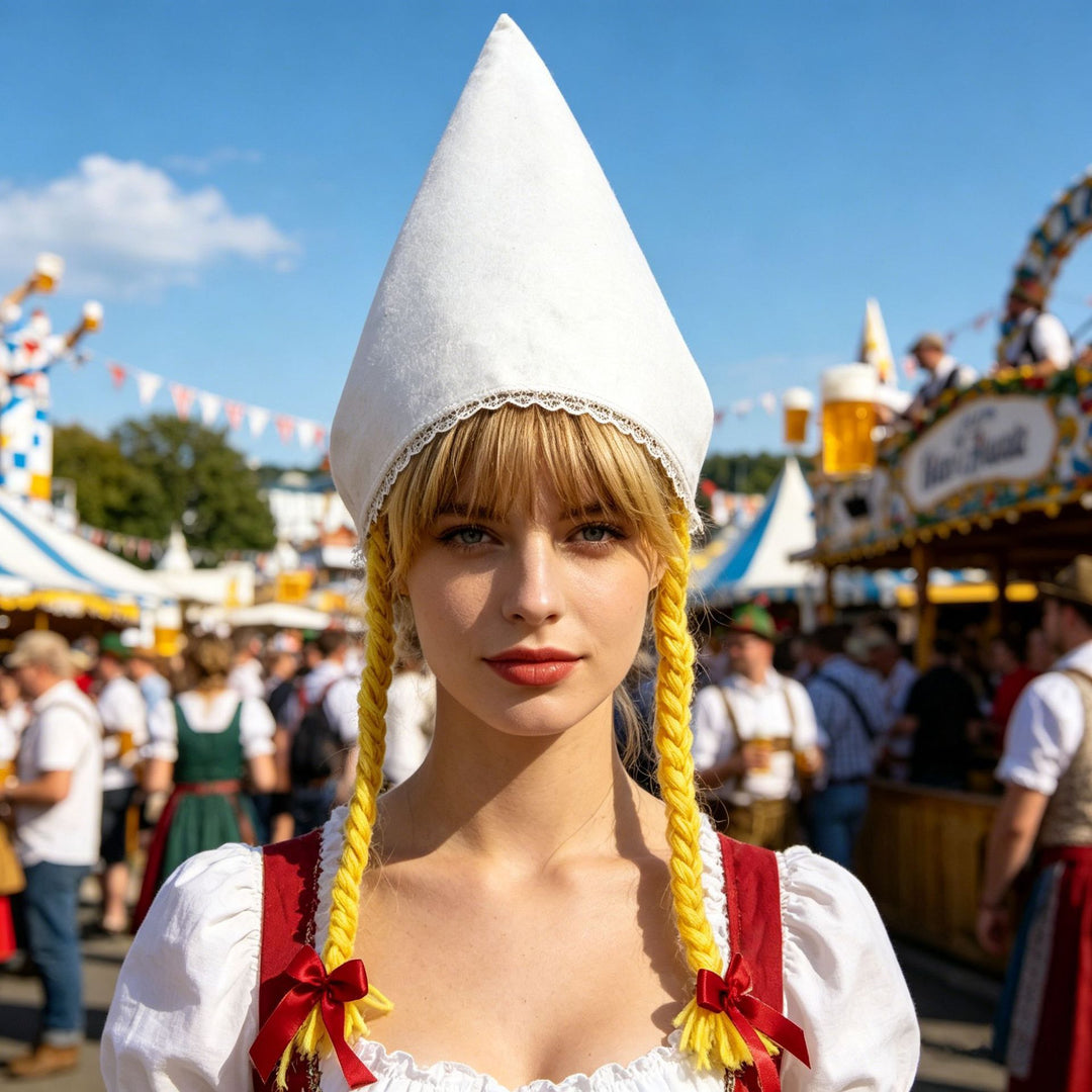 Damen nan traditionelle Trachtenhaube aus Baumwollvelours mit feinem Spitzenrand für Dirndl Echo Archiv