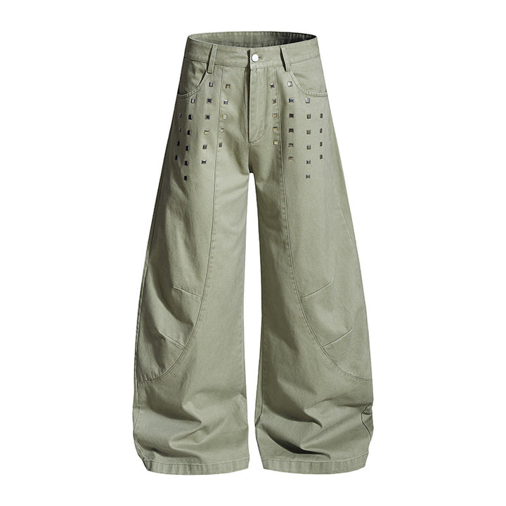 Damen Weite Culotte-Cargohose mit hohem Bund und Metallnieten, tiefer Schritt und aufgesetzten Taschen Echoarchiv