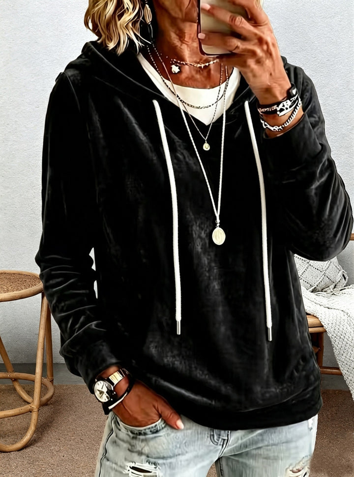 Damen Samtvelours-Hoodie mit Kordelzug und lässiger Oversize-Passform Echoarchiv