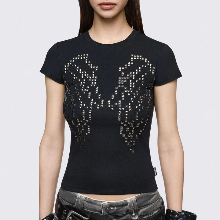 Damen Enganliegendes T-Shirt mit Metallic-Nieten Echo Archiv