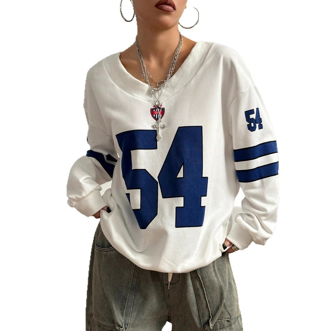 Damen Lockeres College-Sweatshirt im Off-Shoulder-Look mit großem Nummernprint – Avérine