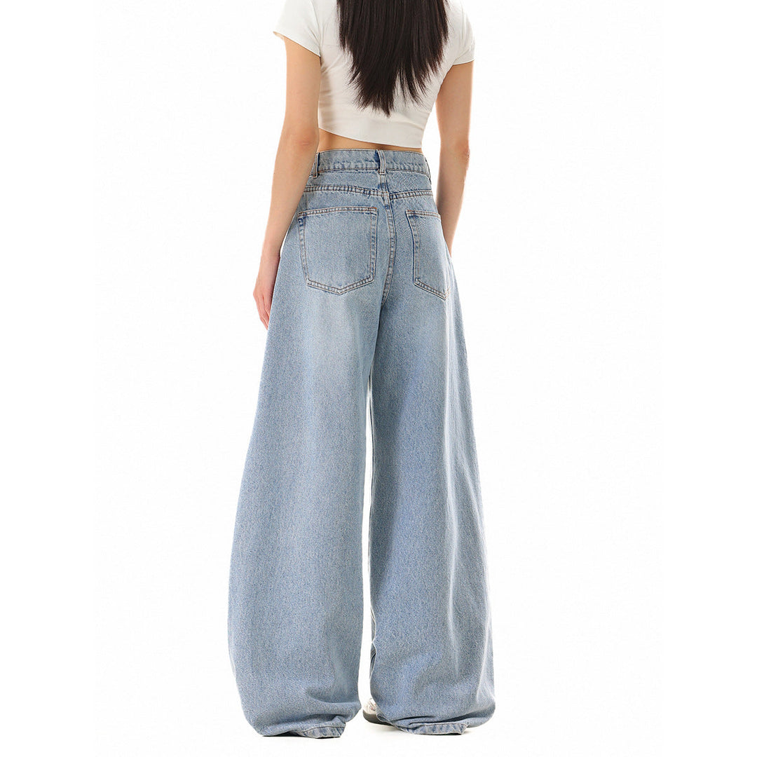Damen Weite Cropped-Denim Culotte mit hoher Taille und Karottenform Echoarchiv