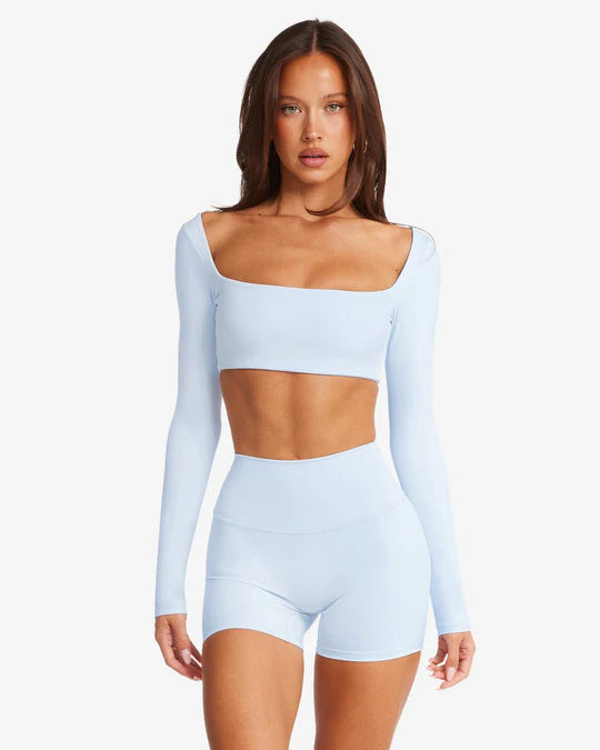 Damen Sportliches Langarm Crop-Top Echo Archiv