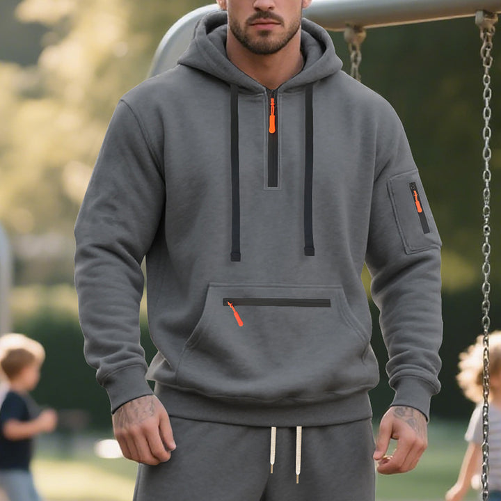 Herren nan funktionaler Kapuzenpullover mit kurzem Frontreißverschluss, wasserabweisenden Zippern und Utility-Ärmeltasche Echo Archiv