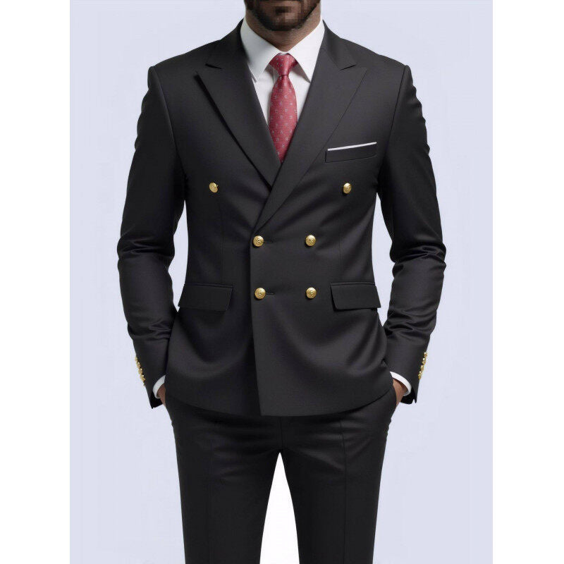 Herren nan doppelreihiger Slim-Fit Anzug mit goldenen Zierknöpfen und schmaler Businesshose Echo Archiv