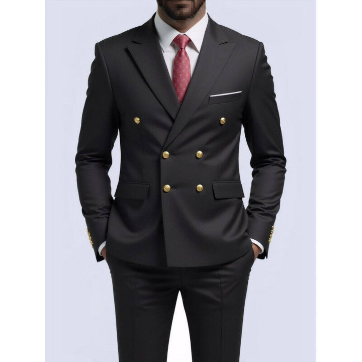 Herren nan doppelreihiger Slim-Fit Anzug mit goldenen Zierknöpfen und schmaler Businesshose Echo Archiv