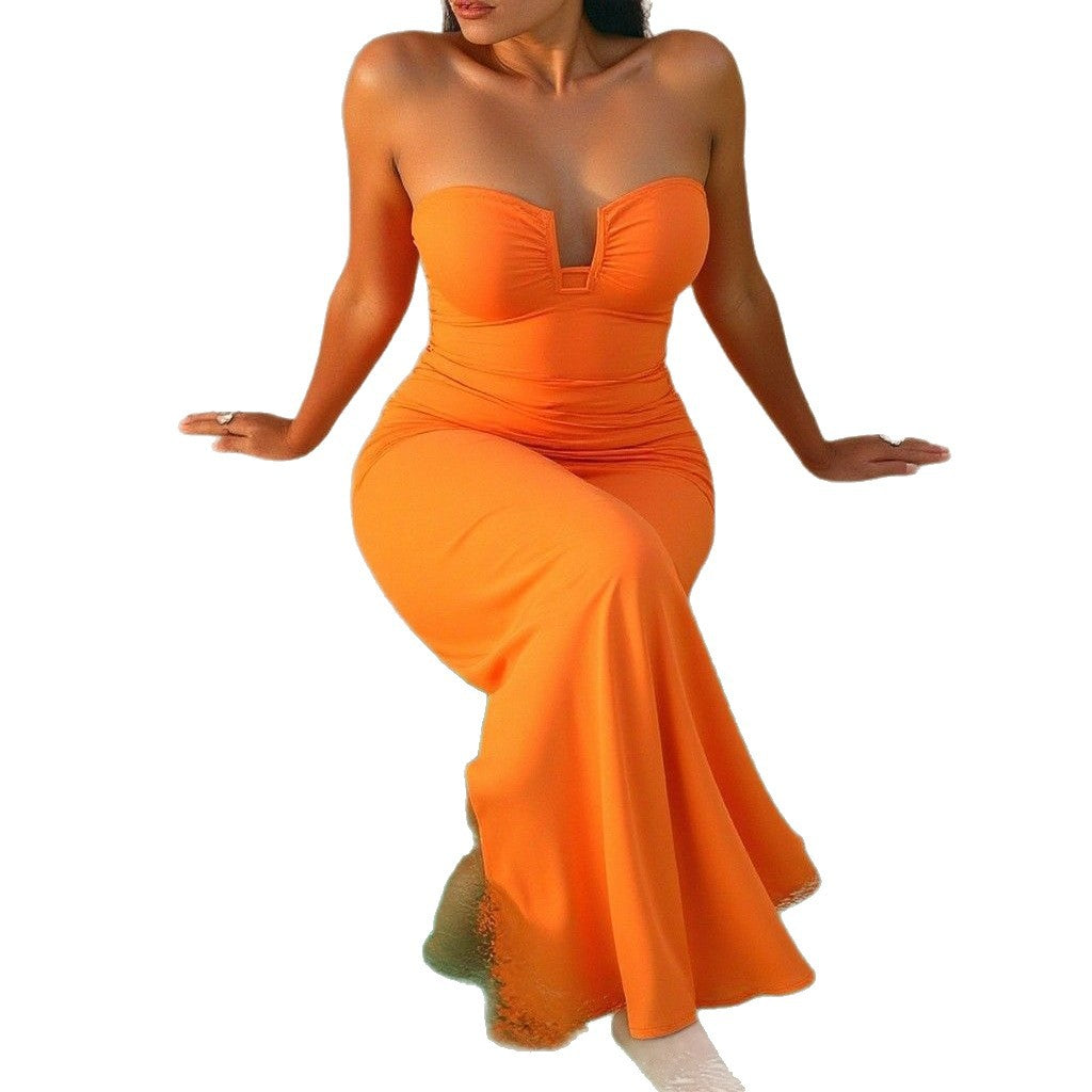 Damen Eleganter Sommerkleid mit Rüschen und tiefem Ausschnitt Echo Archiv