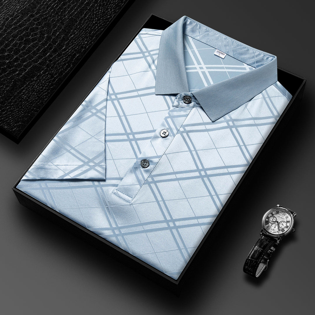 Herren elegantes Kurzarm-Polohemd mit modernem Strukturdesign Echoarchiv