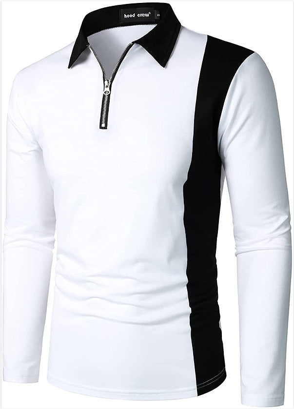 Herren Langarm Poloshirt mit modernem Reißverschluss und kontrastierenden Einsätzen Echoarchiv