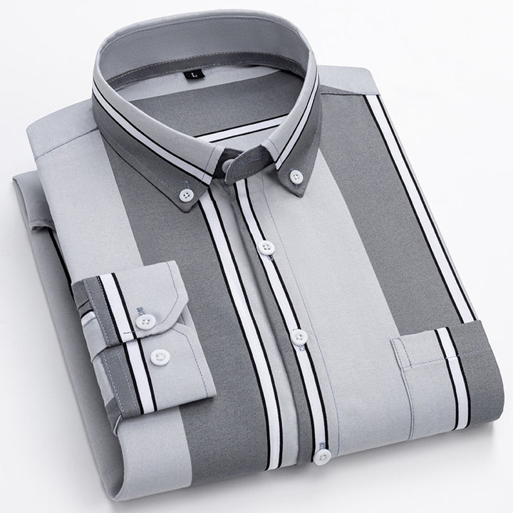Herren nan gestreiftes Business-Hemd mit Button-Down-Kragen, Brusttasche und bügelleichtem Baumwollmix Echo Archiv