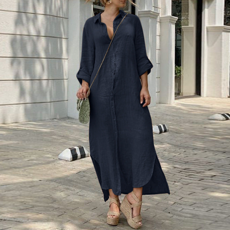 Damen Hemdblusenkleid mit durchgehender Knopfleiste, seitlichen Schlitzen und 3/4-Ärmeln Echo Archiv