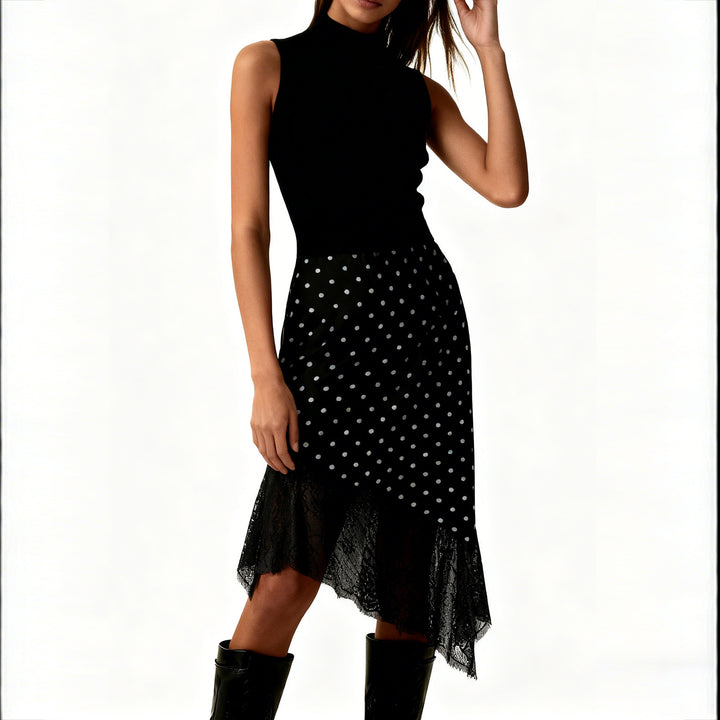 Damen Satinrock mit Spitze und asymmetrischem Saum Echo Archiv