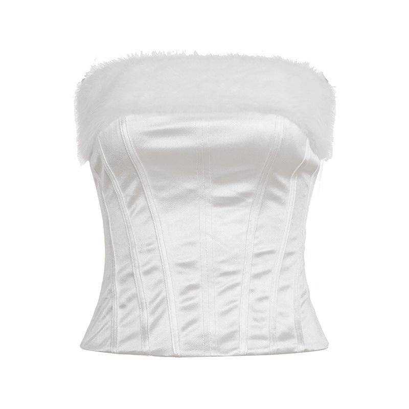 Damen-Corsage mit elegantem Pelzkragen und figurbetonendem Design Echo Archiv