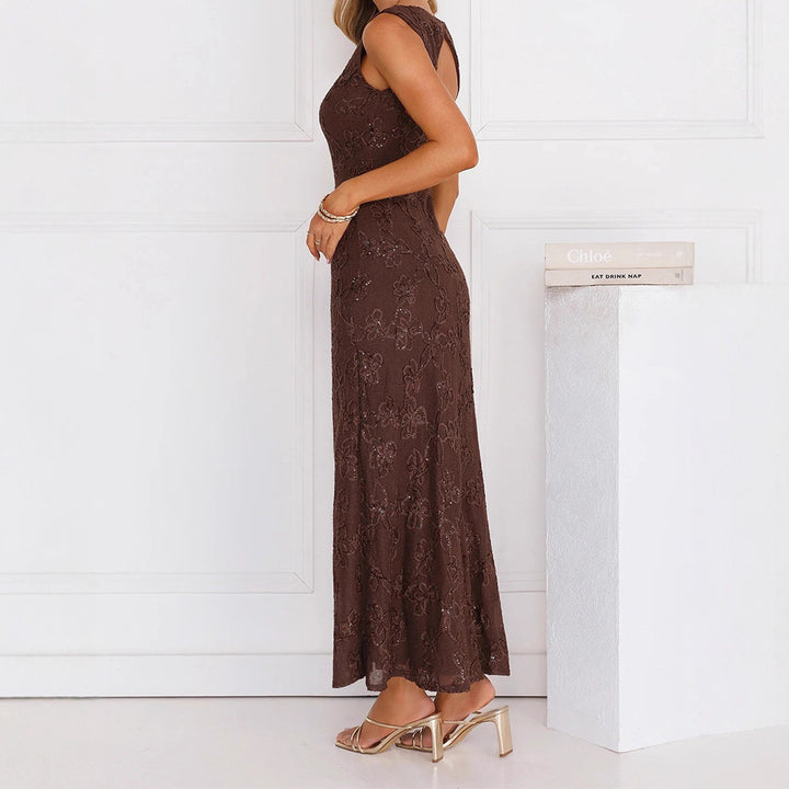 Damen Elegantes Maxikleid mit floralen Spitzenapplikationen Echo Archiv