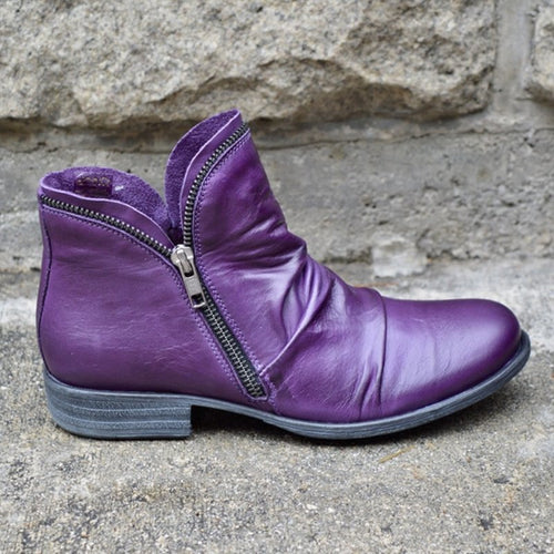 Damen Slouch‑AnklEcho Archivoots aus Leder mit seitlichem Reißverschluss und niedrigem Blockabsatz – Varelle
