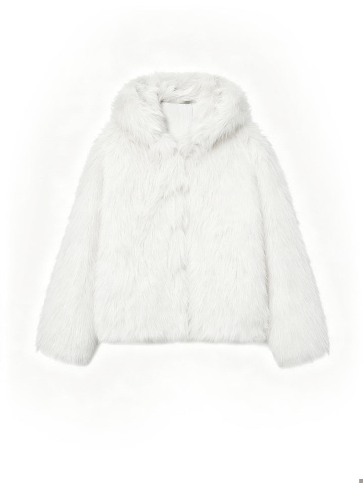 Damen Cropped Kunstpelz‑Jacke mit Kapuze, dichtem Langflor und Boxy‑Silhouette Echo Archiv