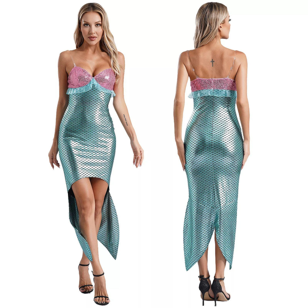 Damen Glamouröses Meerjungfrau-Kleid mit asymmetrischem Saum und schimmerndem Oberteil Echo Archiv
