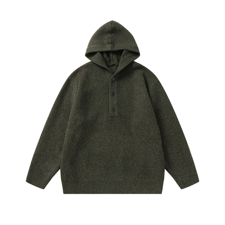 Unisex Gerippter Strick-Hoodie mit Halbknopfblende und Oversize-Schnitt Echoarchiv
