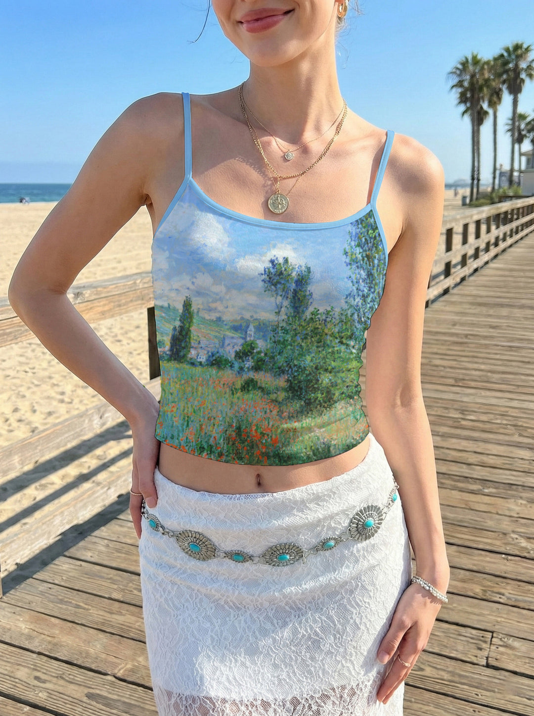 Damen Crop-Top mit floralem Motiv und verstellbaren Trägern Echo Archiv