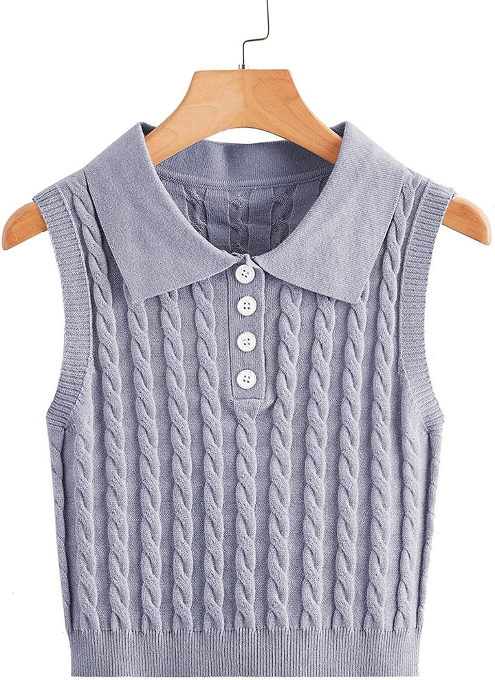 Damen Feinstrick-Ärmellose Polo-Weste mit Zopfmuster und tailliertem Schnitt Echo Archiv