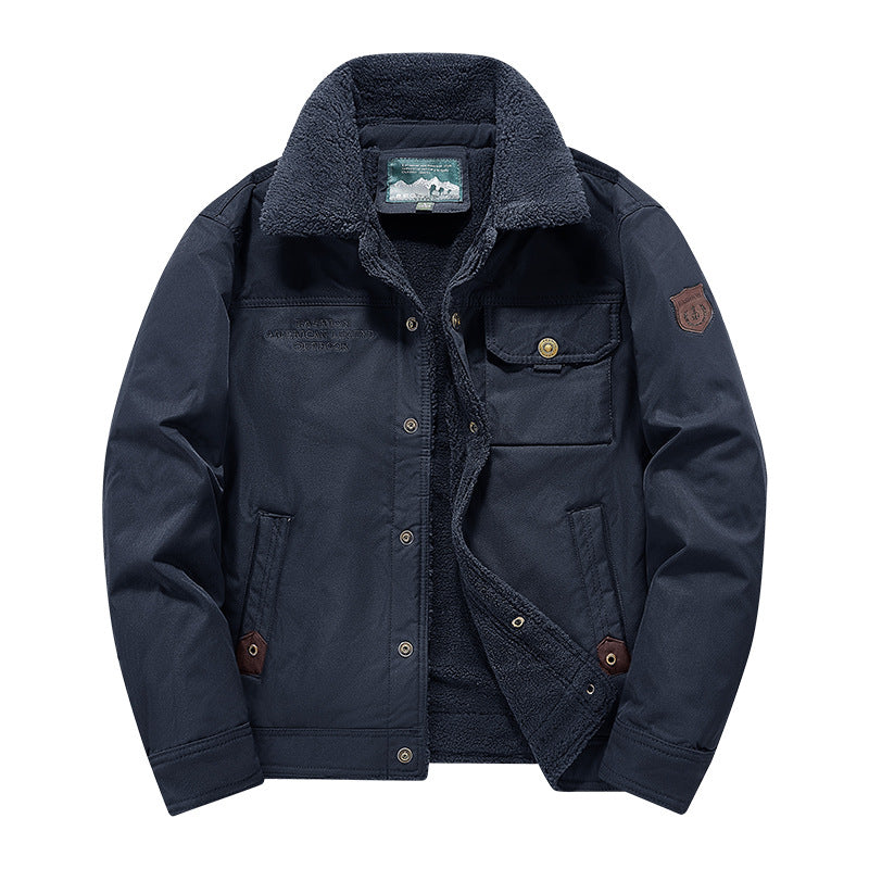 Men's rugged sherpa-lined canvas chore jacket with stand collar and button-flap chest pocket – Taviero