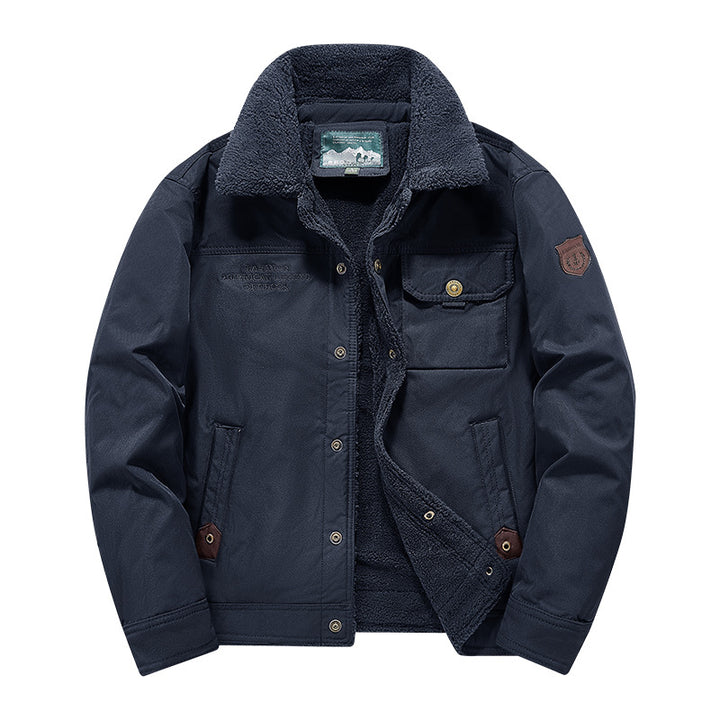Men's rugged sherpa-lined canvas chore jacket with stand collar and button-flap chest pocket – Taviero