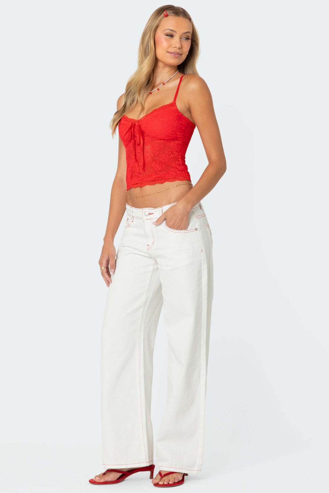 Damen Spitzencrop-Top mit Schleifen-Detail und verstellbaren Trägern Echo Archiv