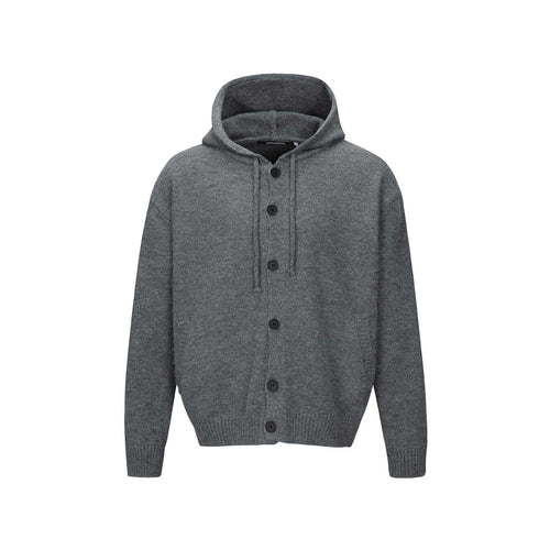 Unisex Kapuzen-Cardigan mit Knopfleiste, angerauter Strickstruktur und Rippbündchen Echoarchiv